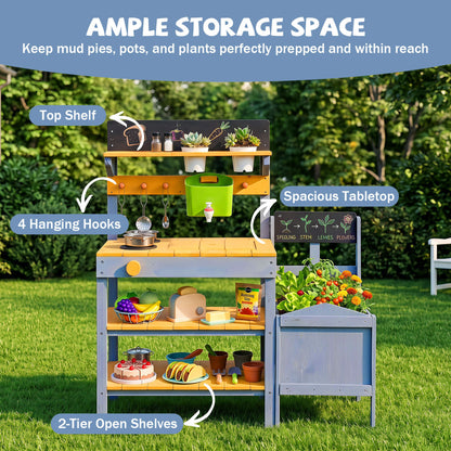 Mud Kitchen Play Set with Running Water and Dual Burners
