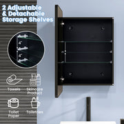 20 x30 Inch Multi-Functional Bathroom Mirror Cabinet with Adjustable Shelves-Black
