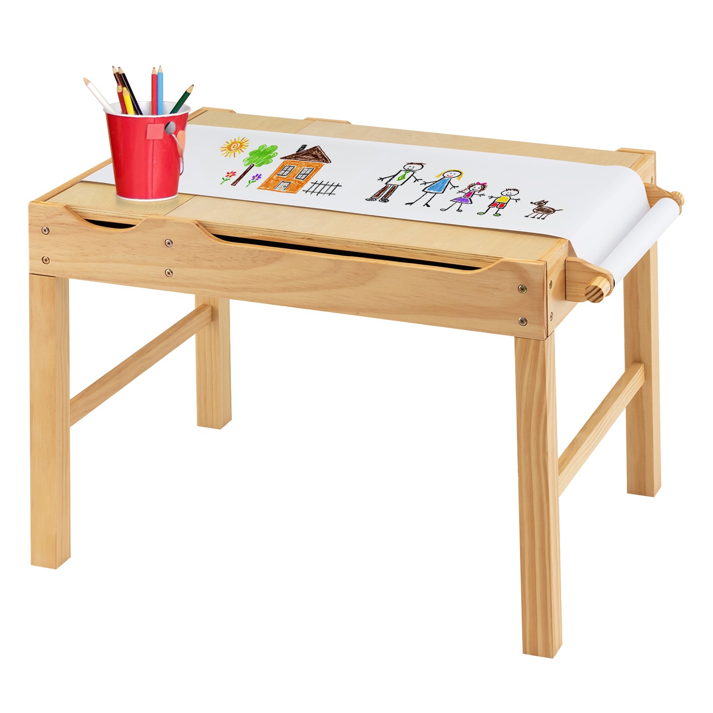 Wooden Kids Multi Activity Play Table with Storage Paper Roll-White - Natural
