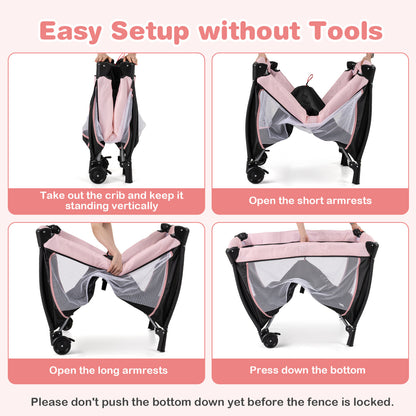 Baby Playpen with Changing Table and Bassinet - Pink
