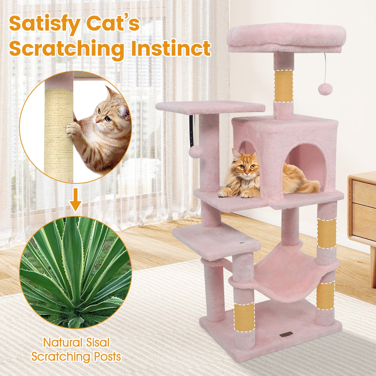 Multi-Level Cat Tower with 2-Door Condo and Padded Top Perch