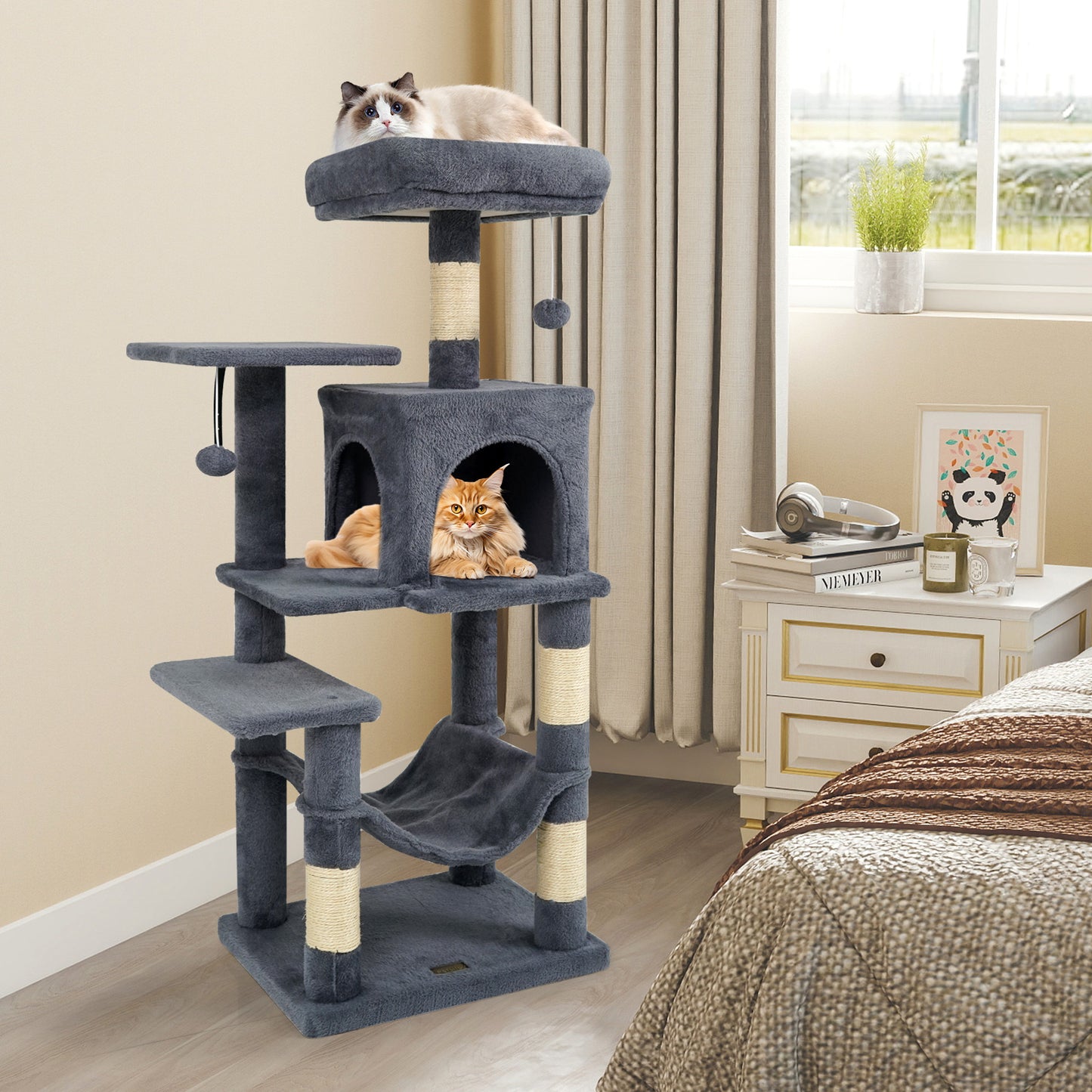 Multi-Level Cat Tower with 2-Door Condo and Padded Top Perch