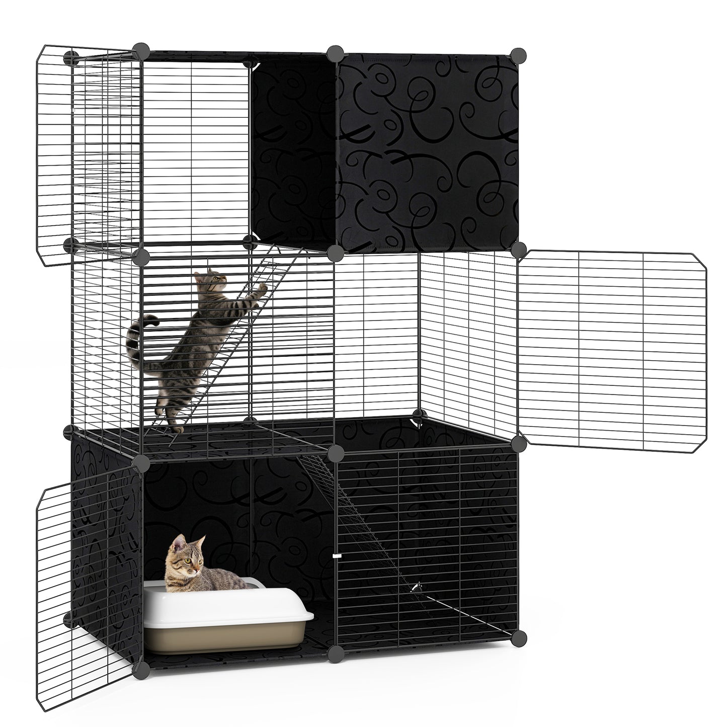 Multi-Level Cat Tower with 2-Door Condo and Hammock-Black