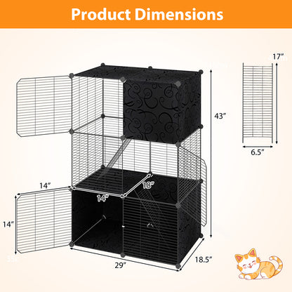 Multi-Level Cat Tower with 2-Door Condo and Hammock-Black