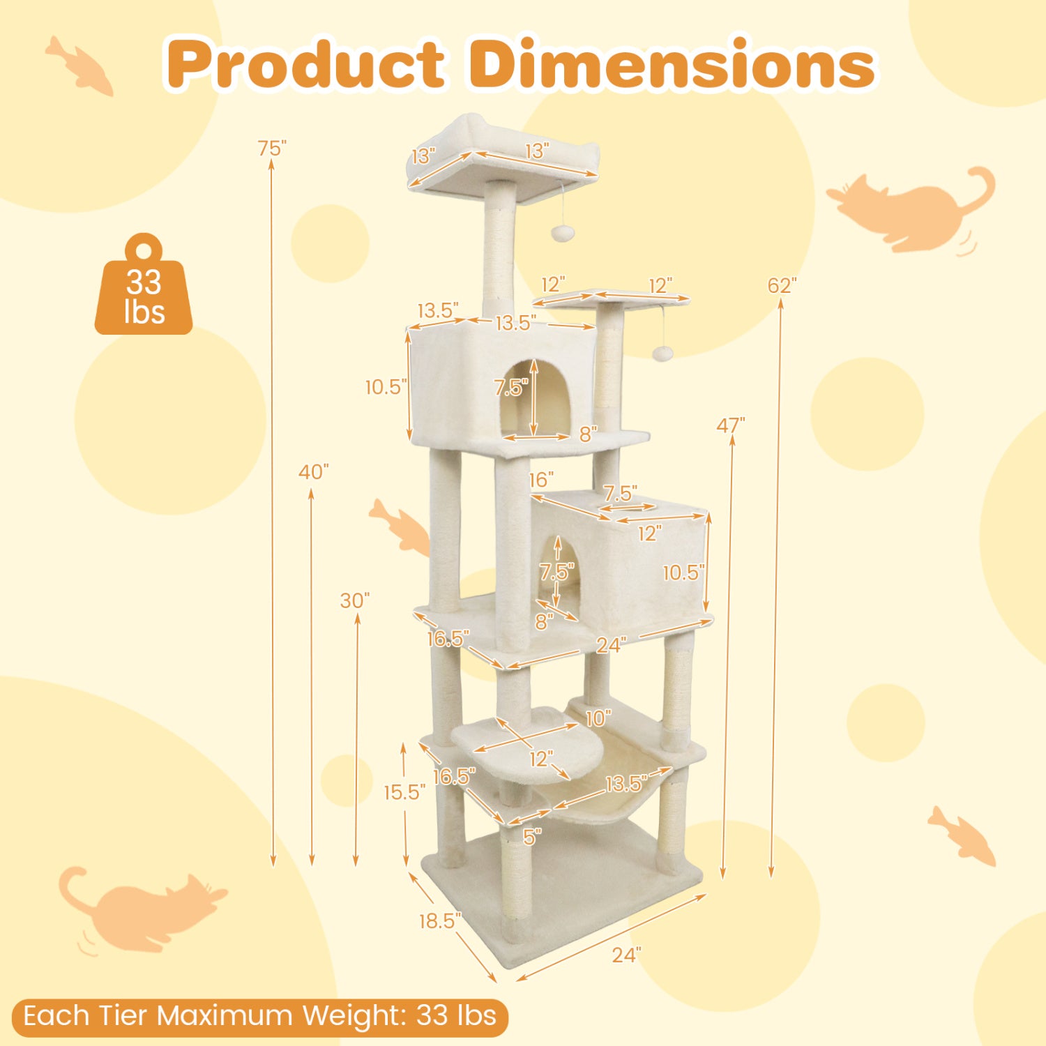 Multi-level Cat Tree Modern Cat Tower with Upholstered Perch and 2 Cat Condo
