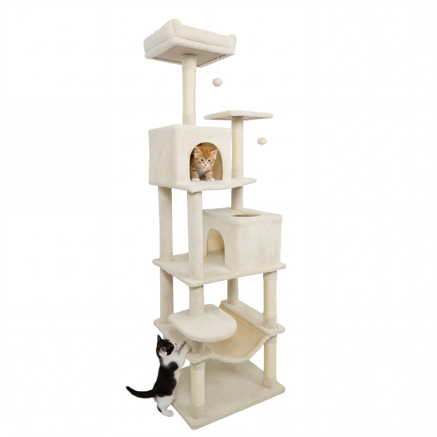 Multi-level Cat Tree Modern Cat Tower with Upholstered Perch and 2 Cat Condo