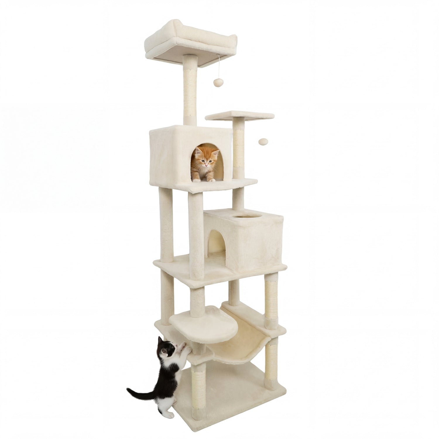 Multi-level Cat Tree Modern Cat Tower with Upholstered Perch and 2 Cat Condo