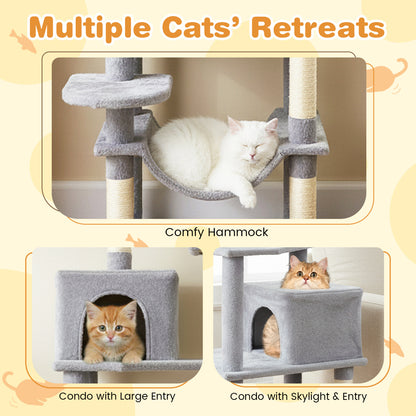 Multi-level Cat Tree Modern Cat Tower with Upholstered Perch and 2 Cat Condo