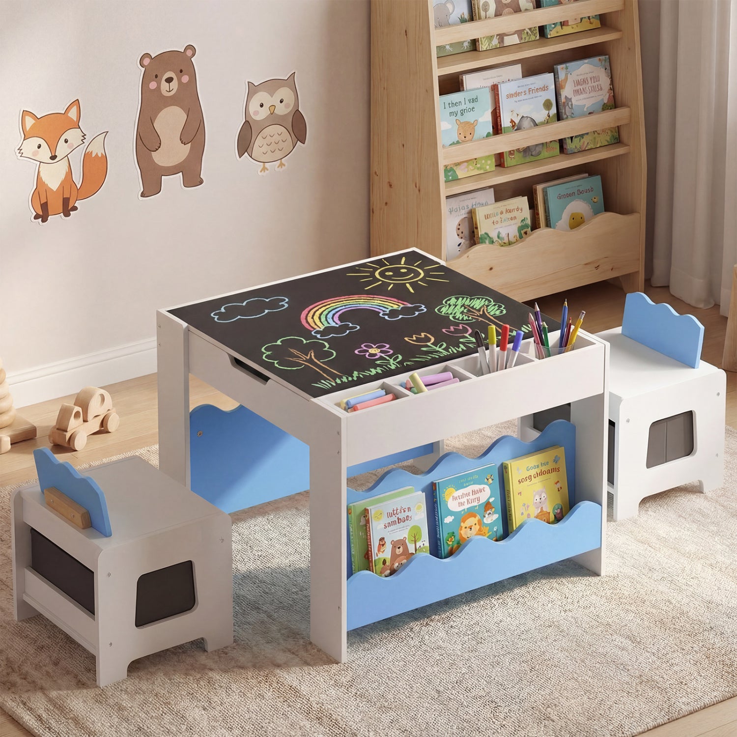 Multi-purpose Activity Kids Table and Chairs Set with Double-sided Tabletop