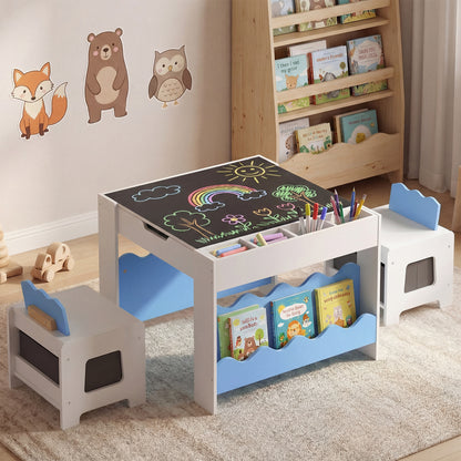 Multi-purpose Activity Kids Table and Chairs Set with Double-sided Tabletop