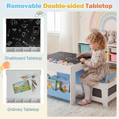 Multi-purpose Activity Kids Table and Chairs Set with Double-sided Tabletop