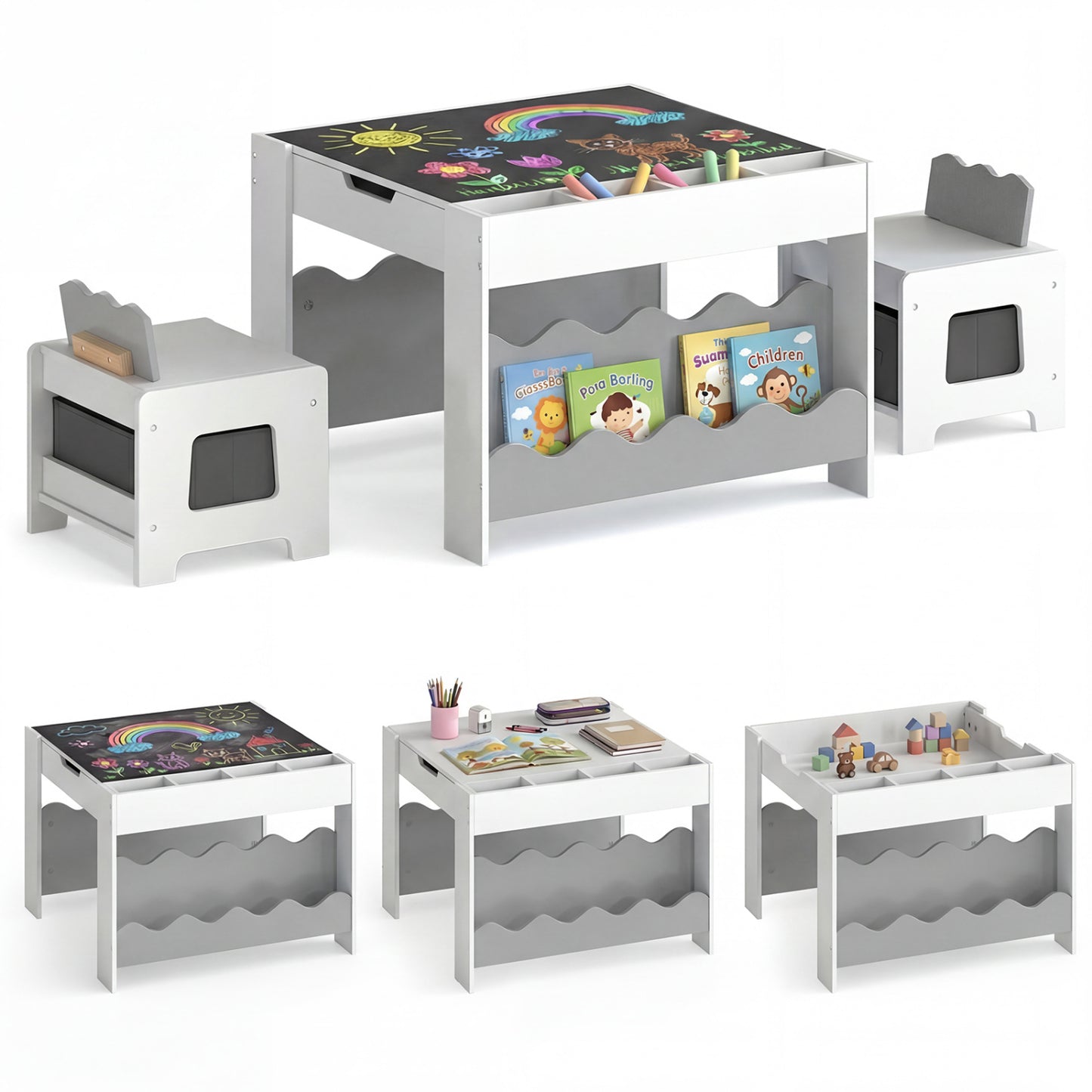 Multi-purpose Activity Kids Table and Chairs Set with Double-sided Tabletop