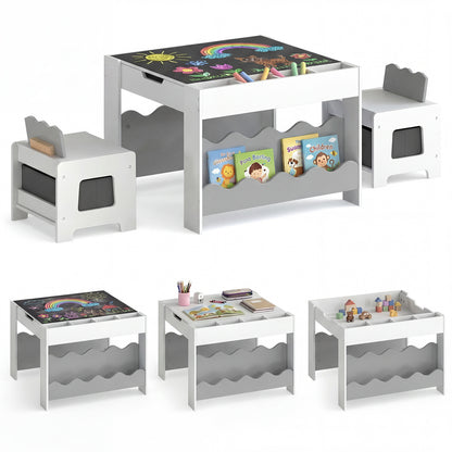 Multi-purpose Activity Kids Table and Chairs Set with Double-sided Tabletop