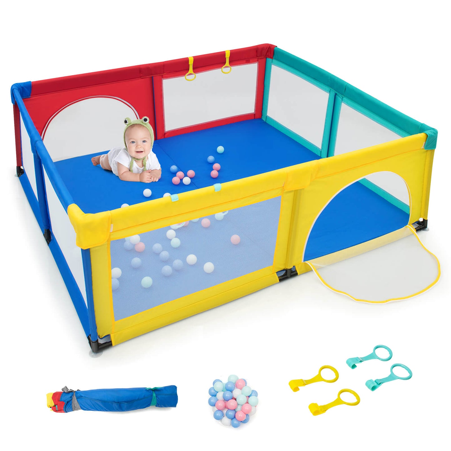 Large Infant Baby Playpen Safety Play Center Yard with 50 Ocean Balls-Blue - Color