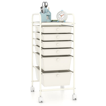 6 Drawers Rolling Storage Cart Organizer-Yellow - White