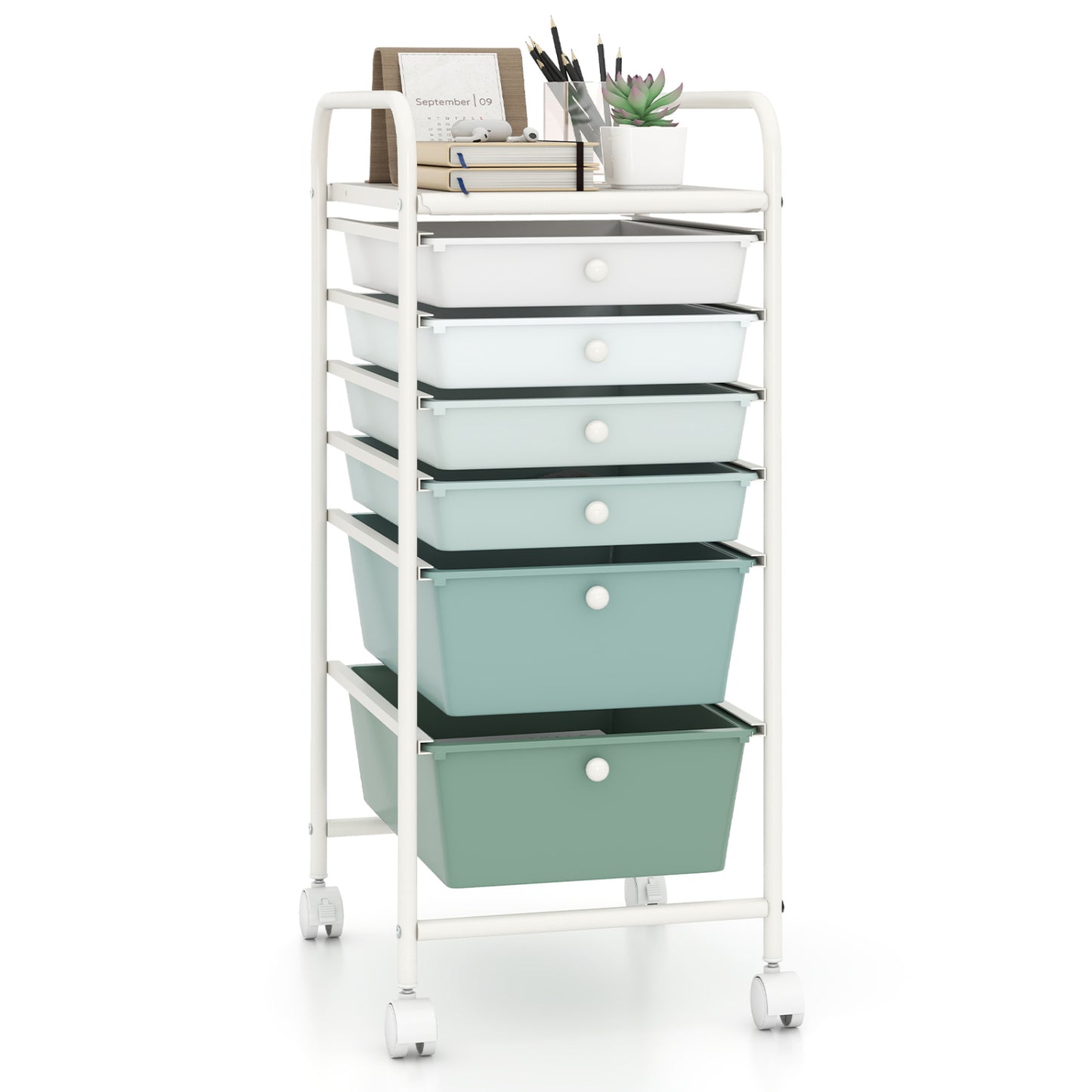 6 Drawers Rolling Storage Cart Organizer-Yellow - Green Gradient