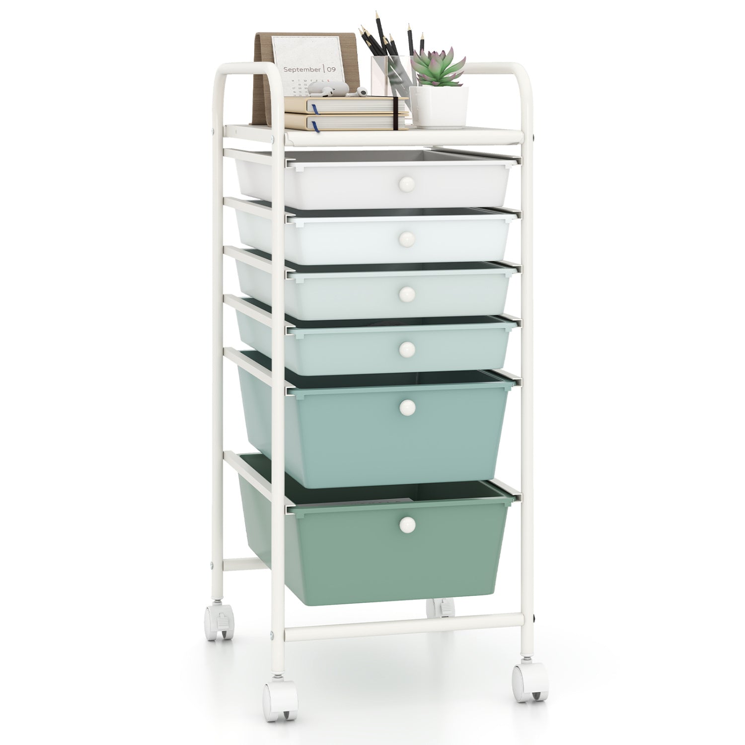 6 Drawers Rolling Storage Cart Organizer-Yellow - Green Gradient