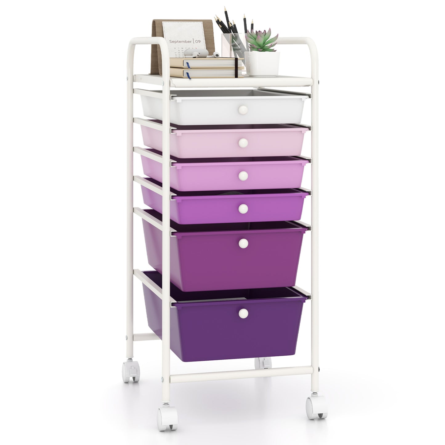 6 Drawers Rolling Storage Cart Organizer-Yellow - Purple Gradient