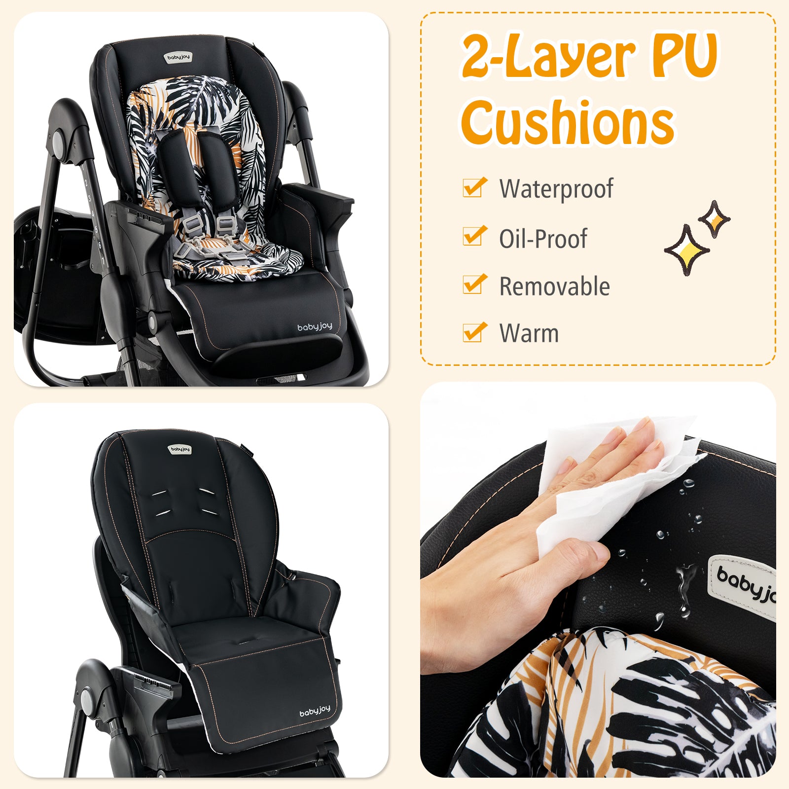 Multifunctional Folding Baby High Chair with Rolling Wheels and Adjustable Height-Black