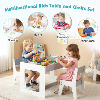 Multifunctional Kids Table and 2 Chairs Set with Chalkboard-Gray
