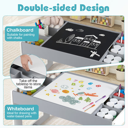 Multifunctional Kids Table and 2 Chairs Set with Chalkboard-Gray