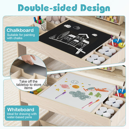 Multifunctional Kids Table and 2 Chairs Set with Chalkboard-Natural