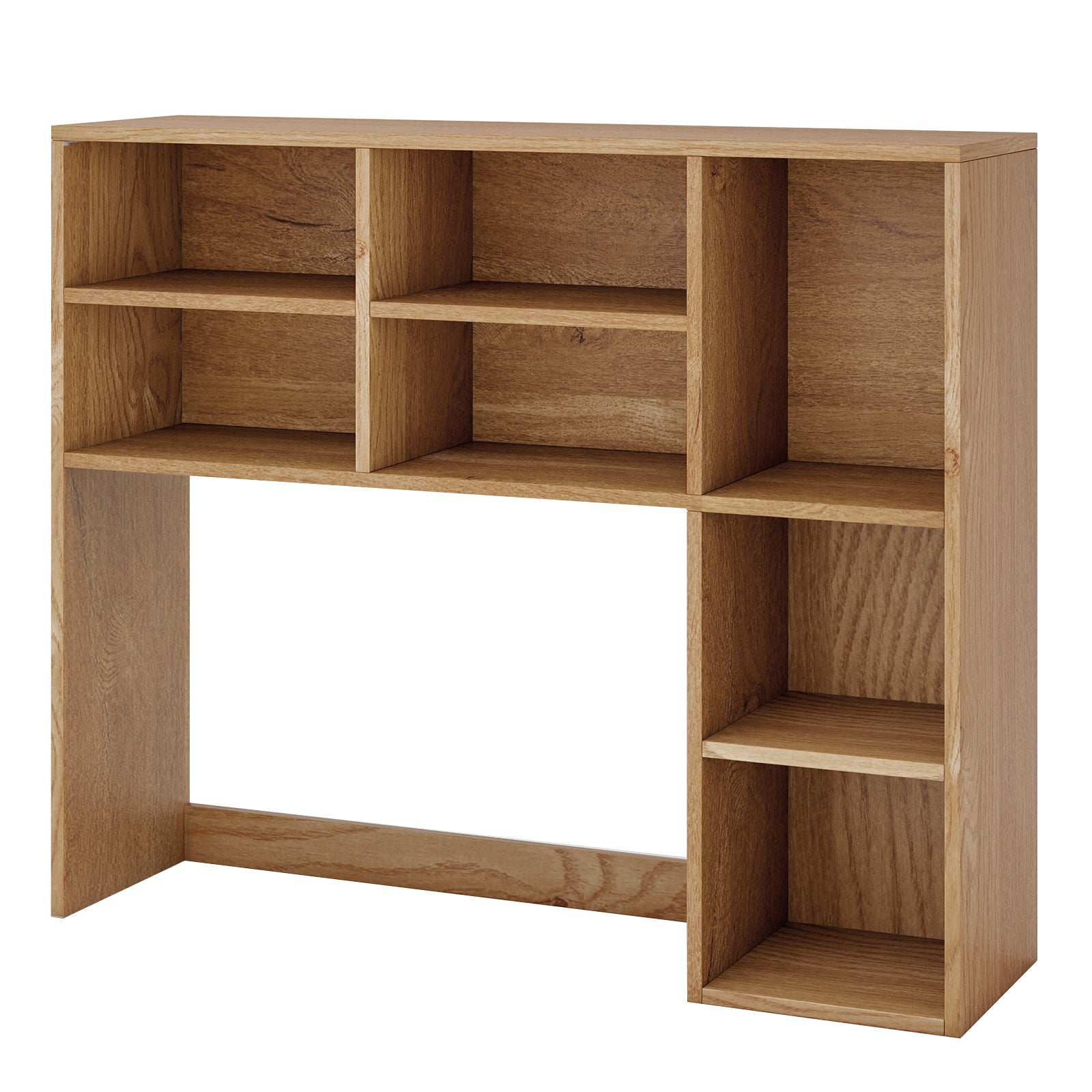 Desktop Bookshelf with 7 Open Cubbies and 3 Adjustable Shelves-Oak - Natural