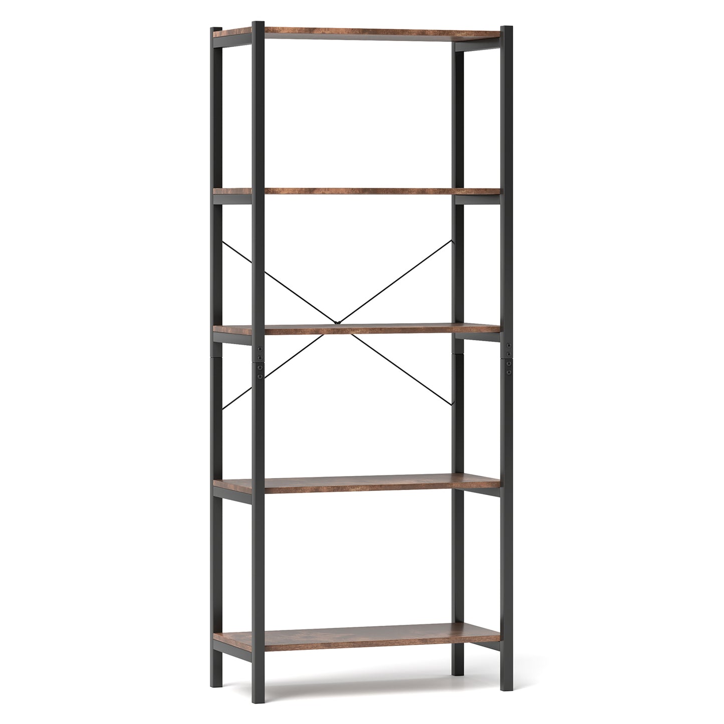 5-Tier Industrial Bookshelf Display Storage Rack with Metal Frame