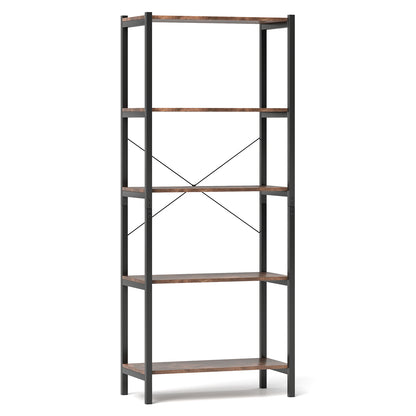 5-Tier Industrial Bookshelf Display Storage Rack with Metal Frame