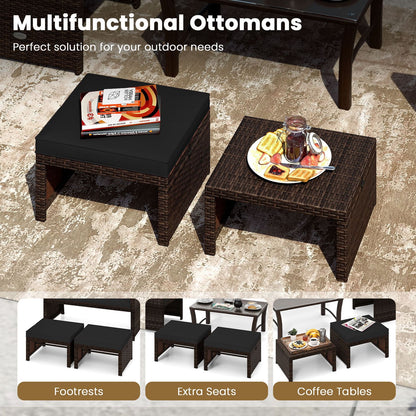 Multipurpose Outdoor 2 Pieces Patio PE Rattan Ottomans Footstool-Black