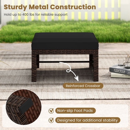 Multipurpose Outdoor 2 Pieces Patio PE Rattan Ottomans Footstool-Black
