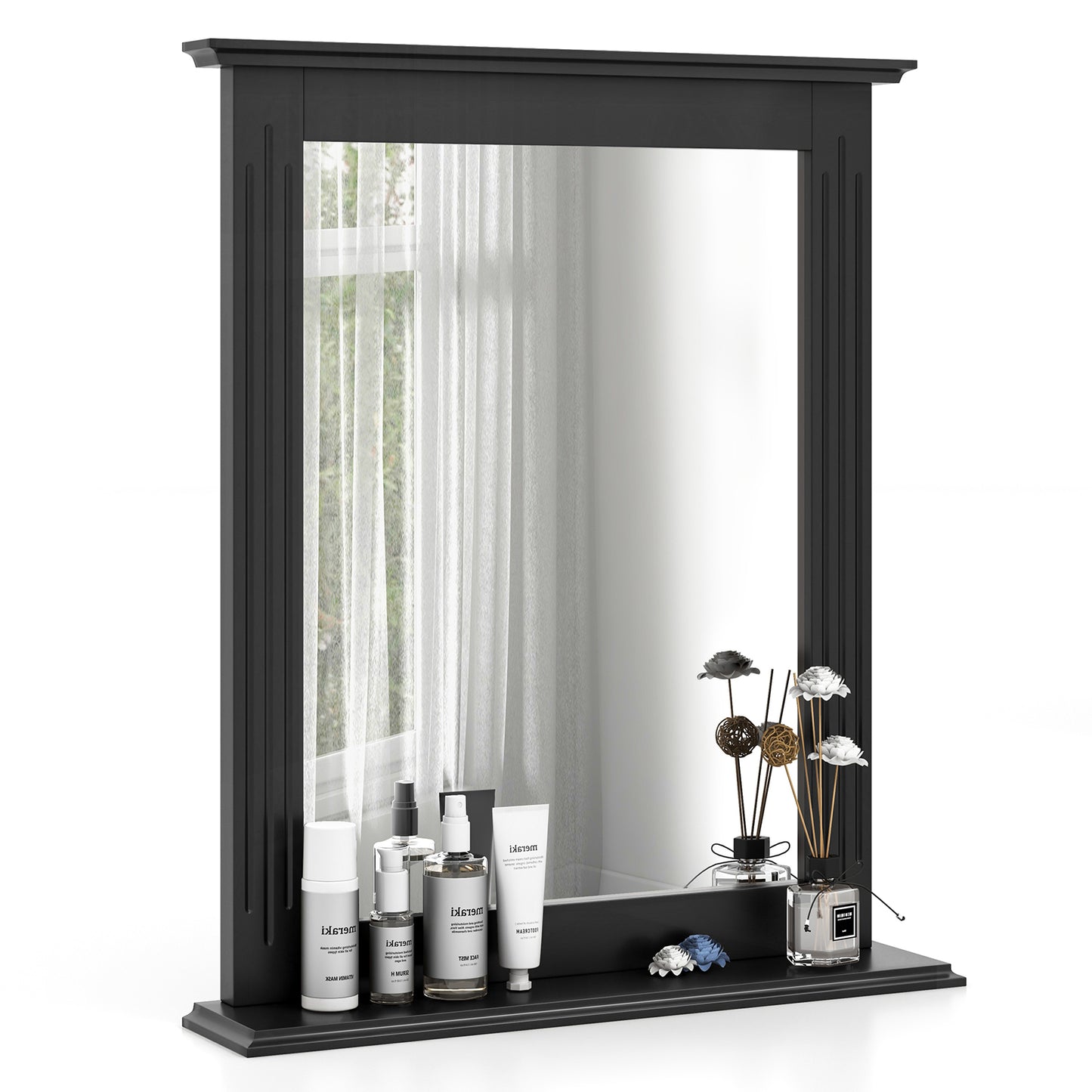 Wall-Mounted Multipurpose Vanity Mirror with Shelf-Brown - Black