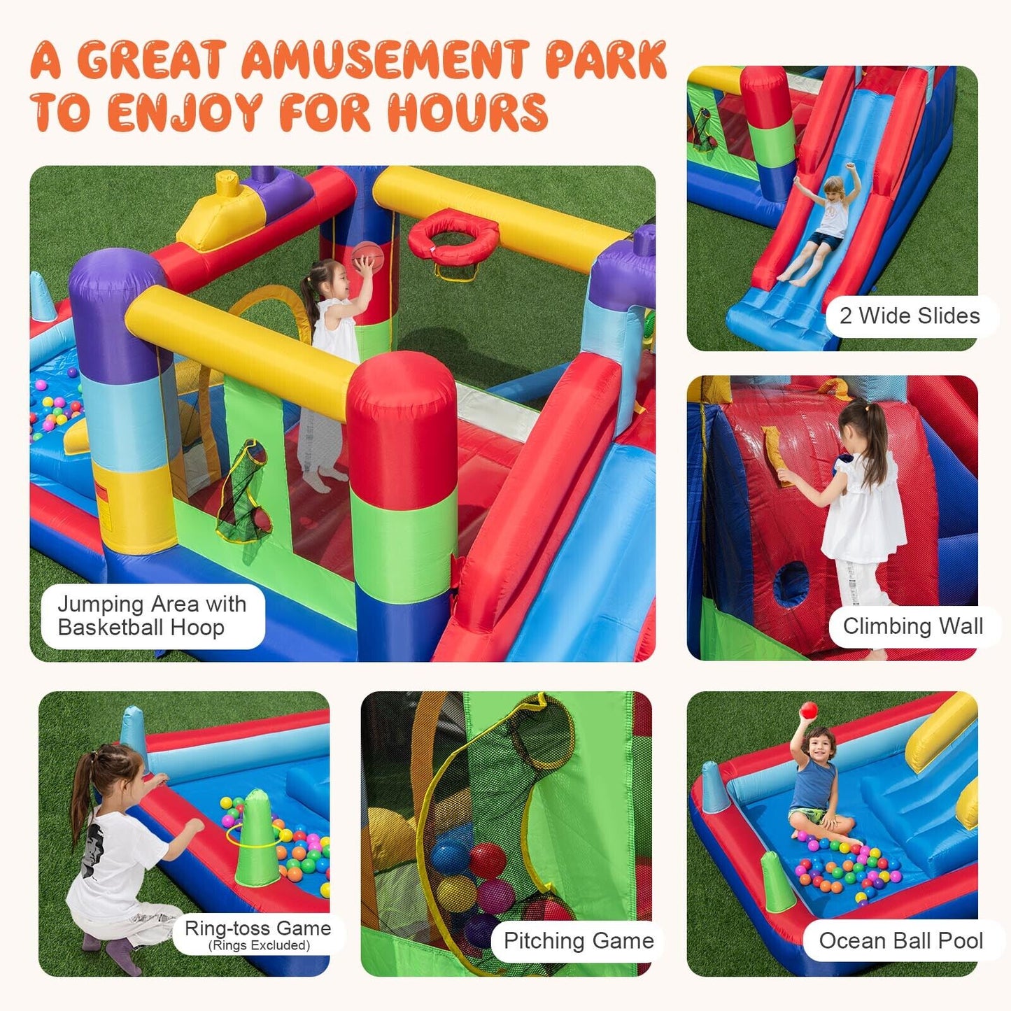 Inflatable Bounce House with 680W Blower and Ball Pit