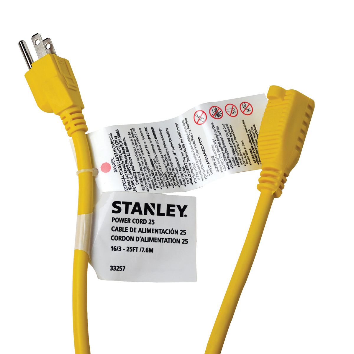 Stanley 25-Ft. 16/3 Outdoor Grounded Extension Cord, Yellow - view 7