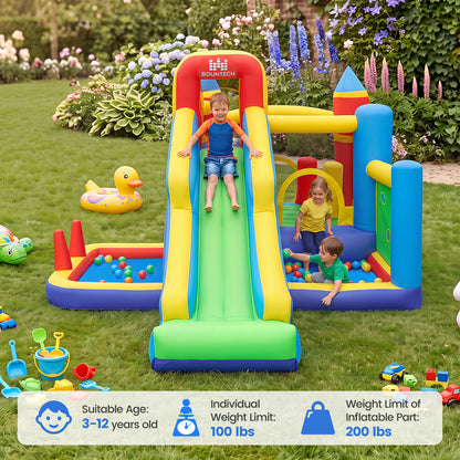 7-in-1 Inflatable Bounce House with Slide and Ball Pit