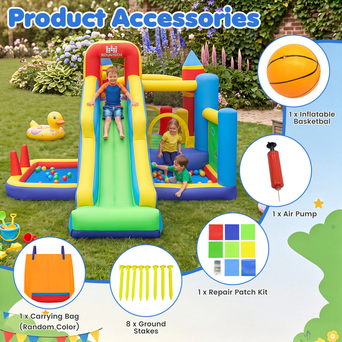 7-in-1 Inflatable Bounce House with Slide and Ball Pit