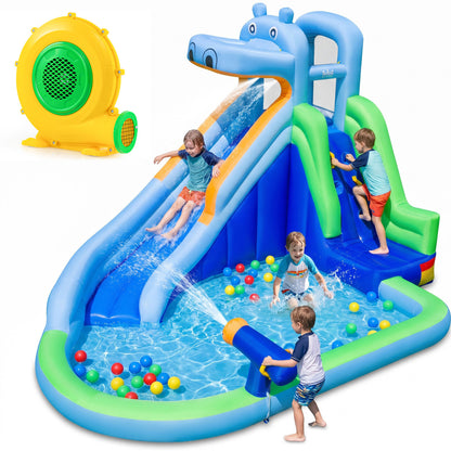 Hippo Inflatable Water Slide with Climbing Wall & 680W Blower