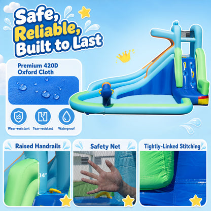 Hippo Inflatable Water Slide with Climbing Wall & 680W Blower