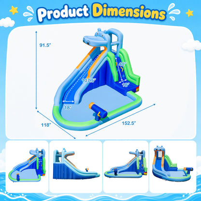 Hippo Inflatable Water Slide with Climbing Wall & 680W Blower