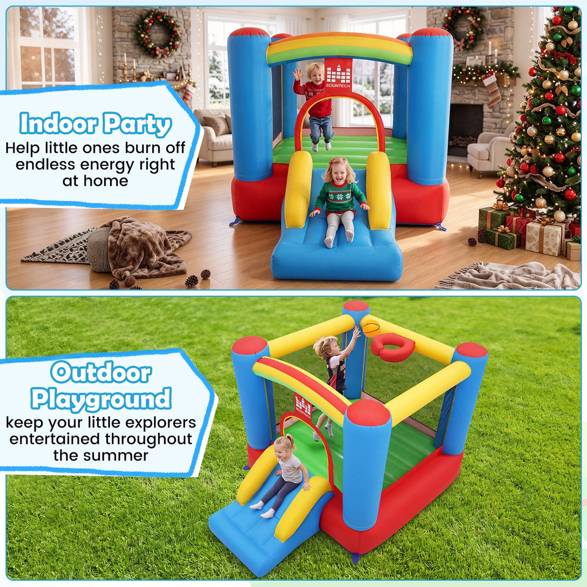 Rainbow Castle Inflatable Bounce House 370W Blower Included
