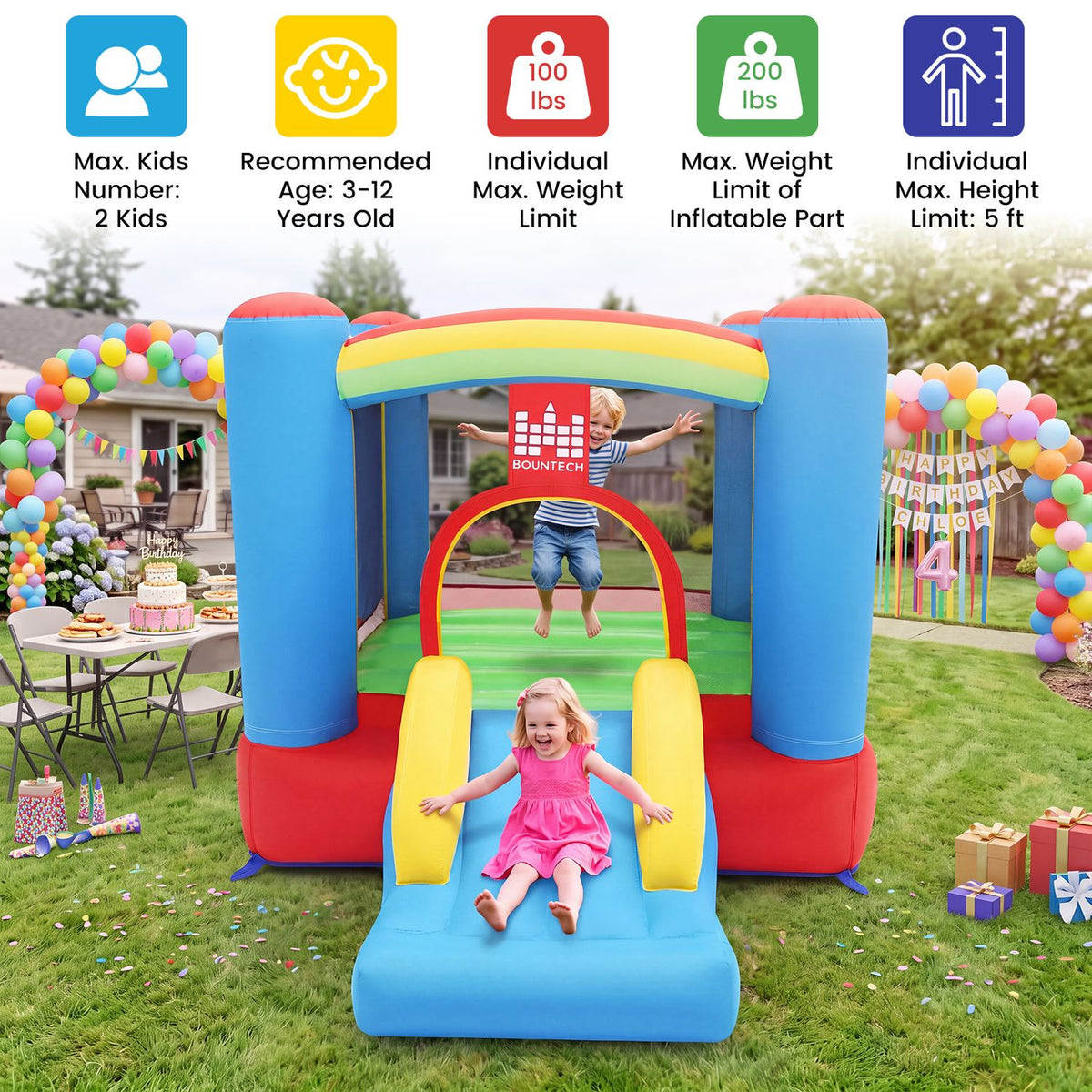 Rainbow Castle Inflatable Bounce House 370W Blower Included