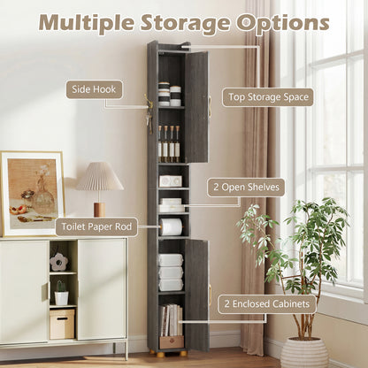 Narrow Bathroom Storage Cabinet with Shelves & Paper Holder