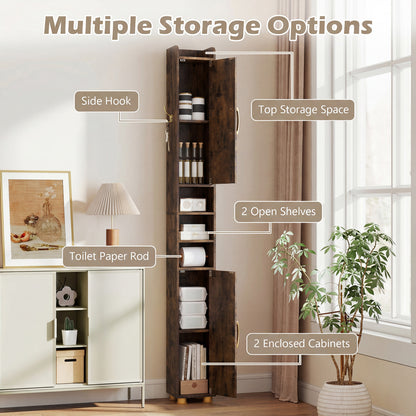 Narrow Bathroom Storage Cabinet with Shelves & Paper Holder