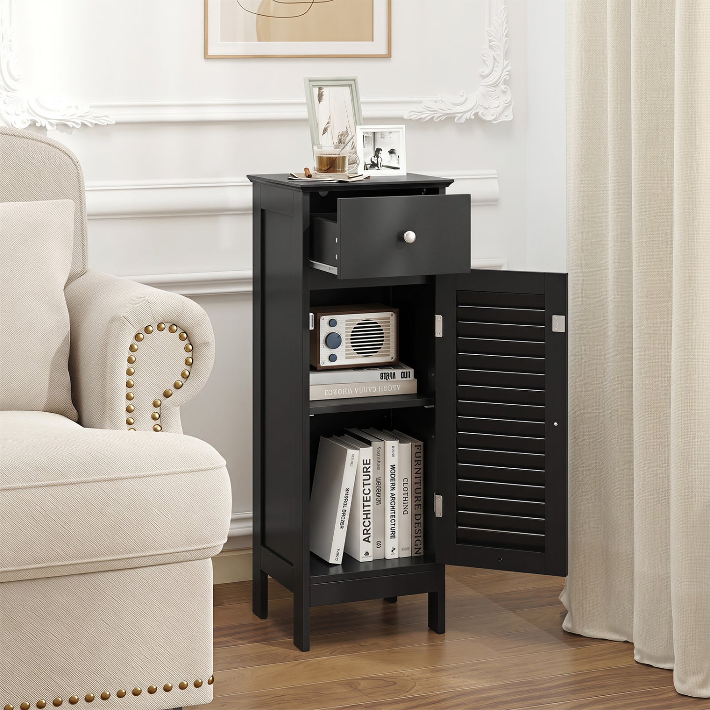 Narrow Bathroom Storage Cabinet with Adjustable Shelf & Drawer