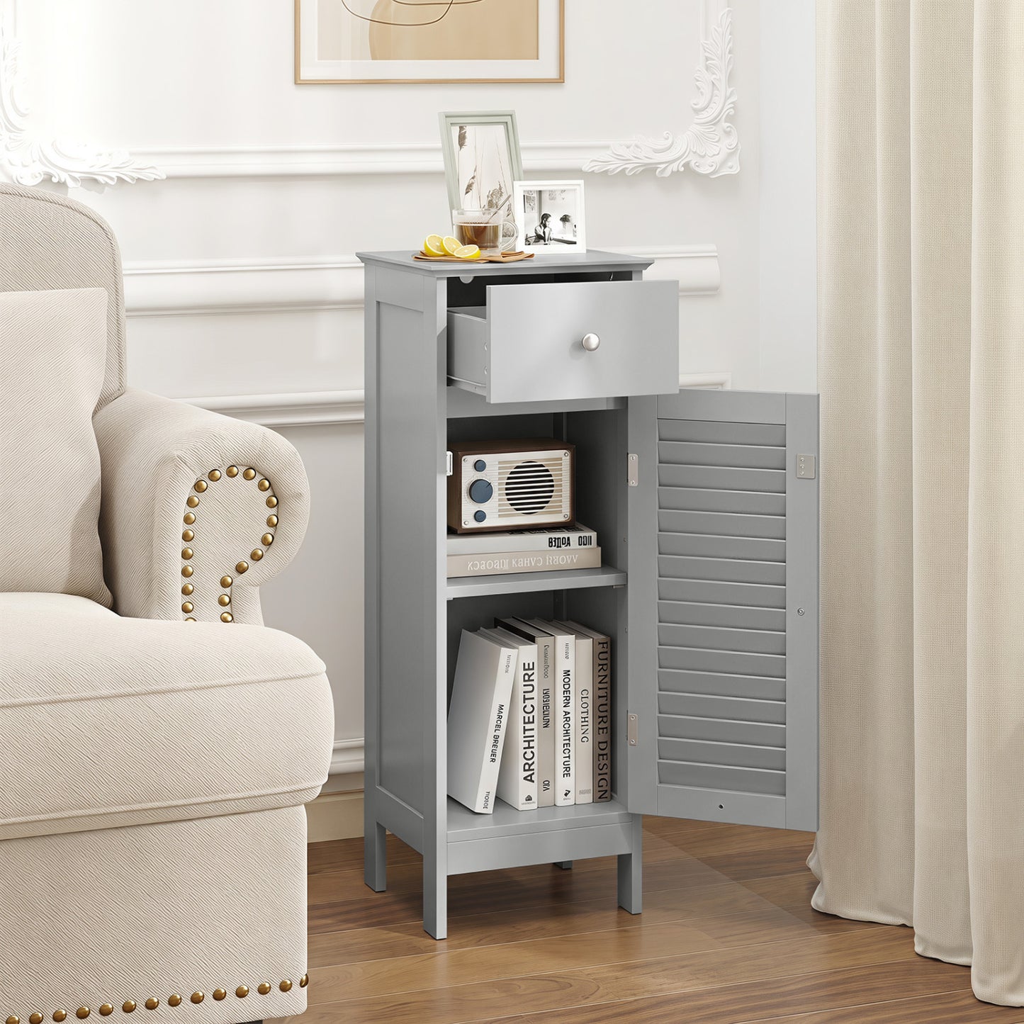 Narrow Bathroom Storage Cabinet with Adjustable Shelf & Drawer