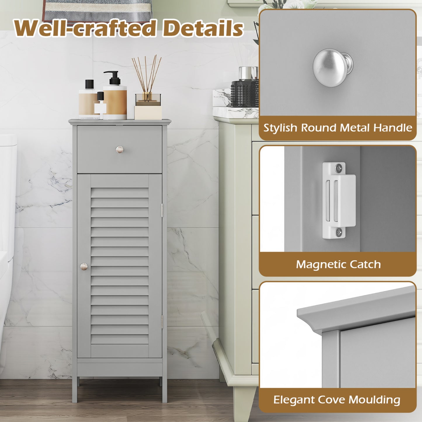 Narrow Bathroom Storage Cabinet with Adjustable Shelf & Drawer