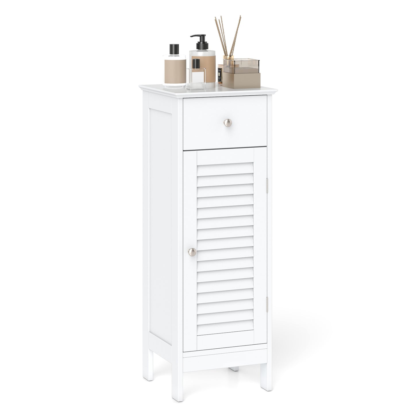 Narrow Bathroom Storage Cabinet with Adjustable Shelf & Drawer