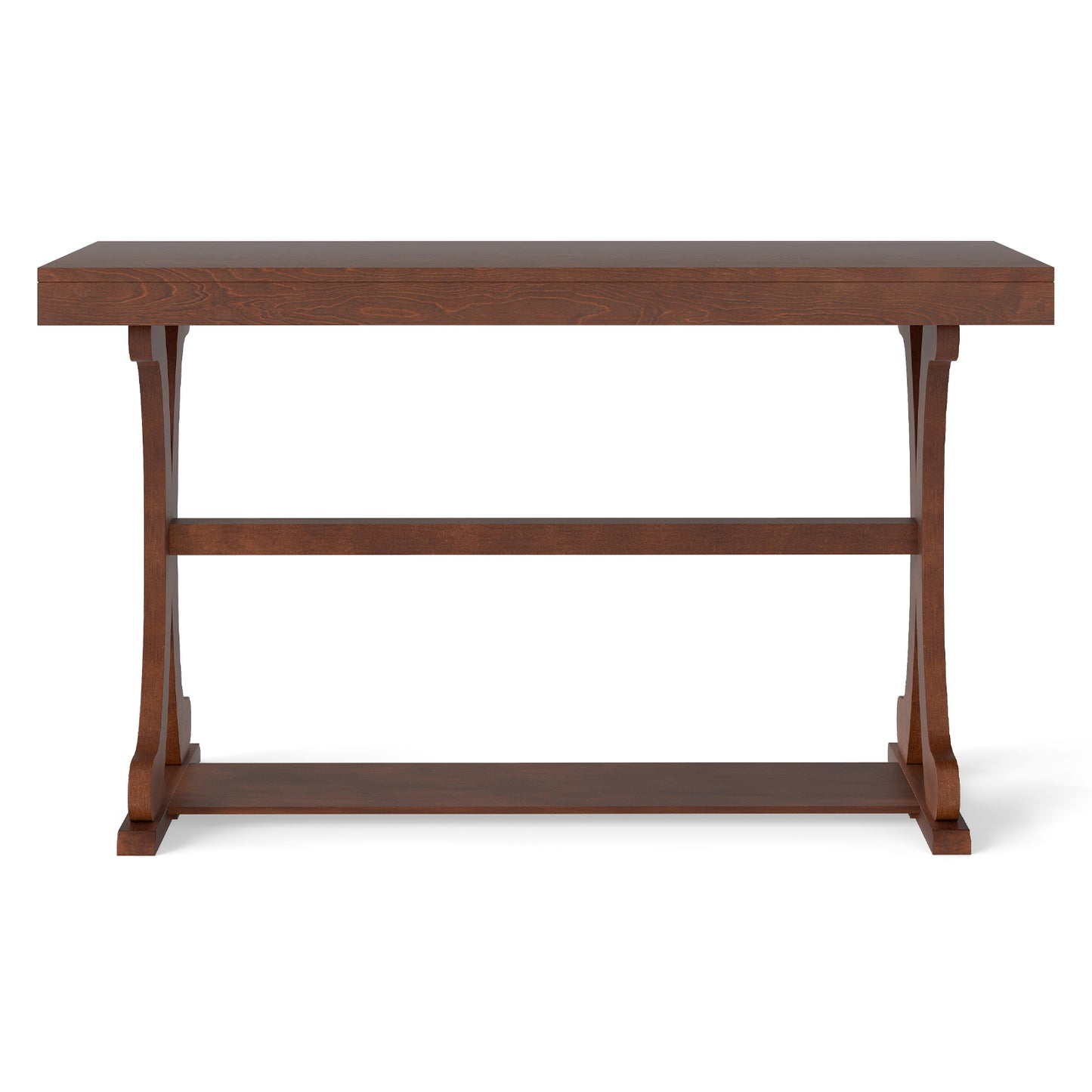 Narrow Console Table Vintage 52 Inch Long with Open Storage Shelf-Walnut