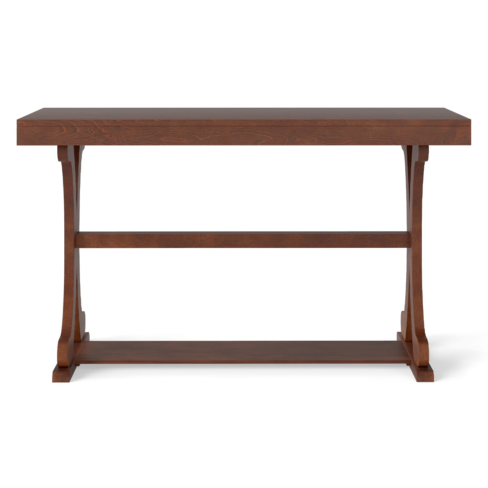 Narrow Console Table Vintage 52 Inch Long with Open Storage Shelf-Walnut