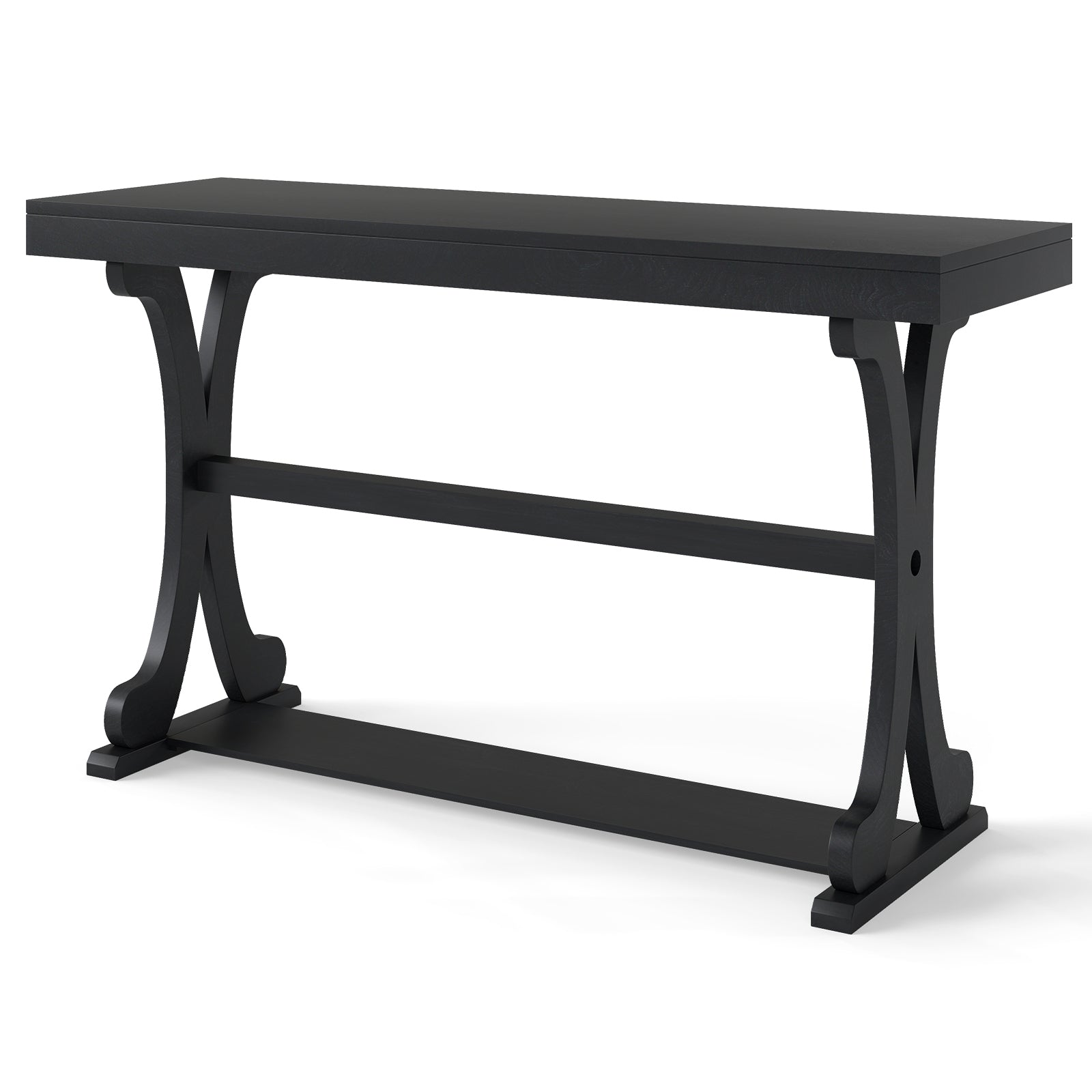 Narrow Console Table Vintage 52 Inch Long with Open Storage Shelf-Black